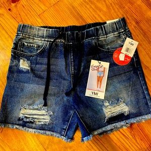 YMI pull on distressed jean shorts